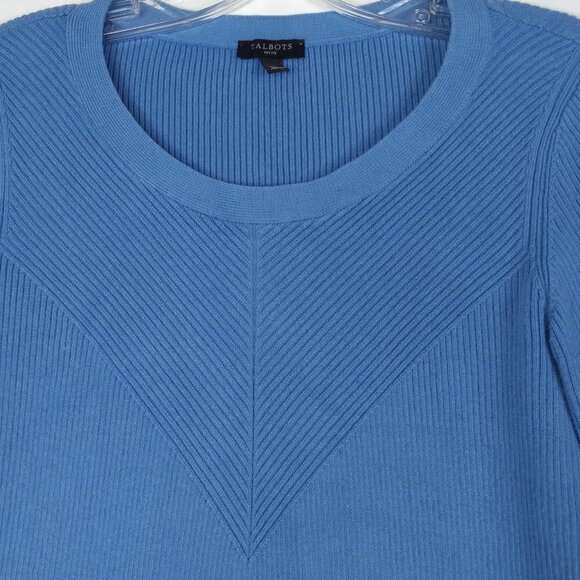 Cornflower Blue Crew Neck Ribbed Long Sleeve Cotton Blend Sweater Sz Sp - Picture 7 of 7